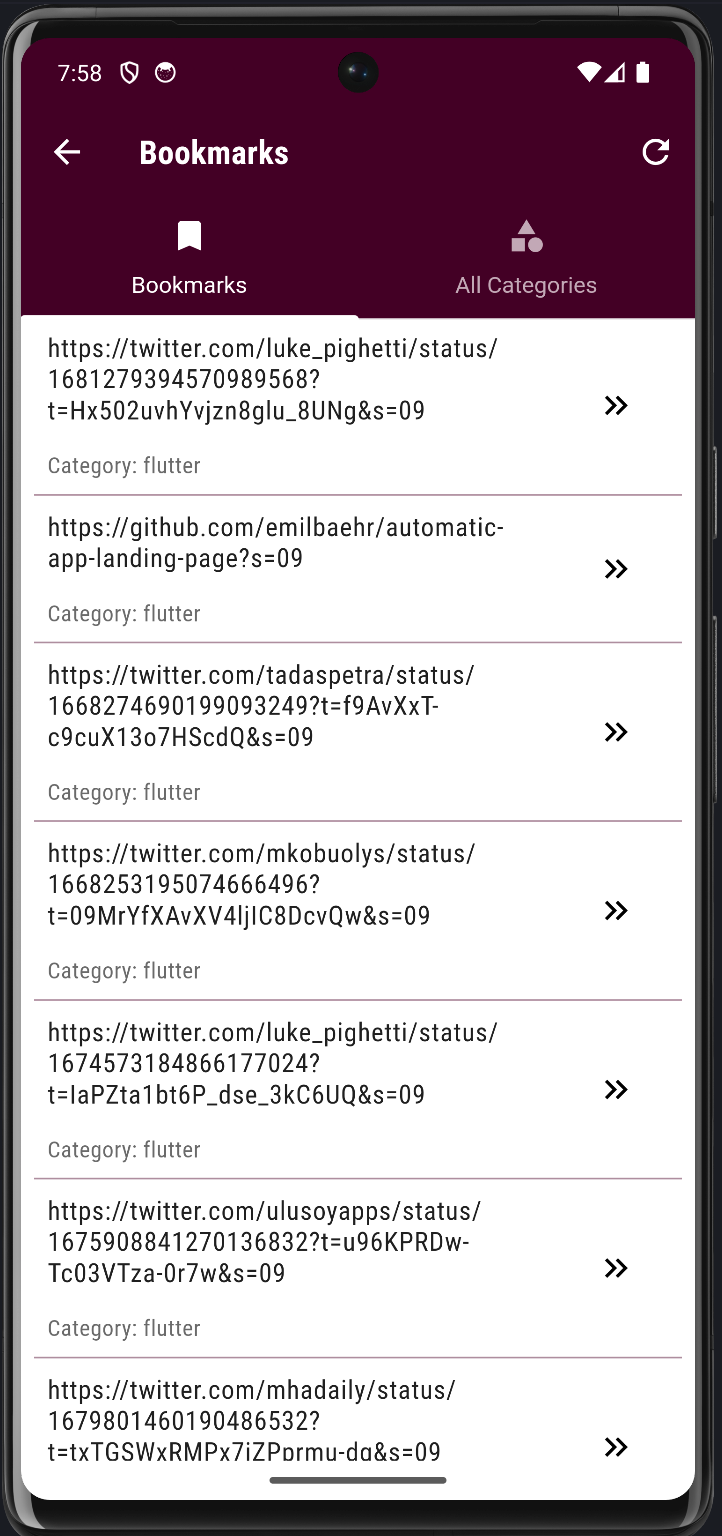 Flutter bookmarks app mobile
